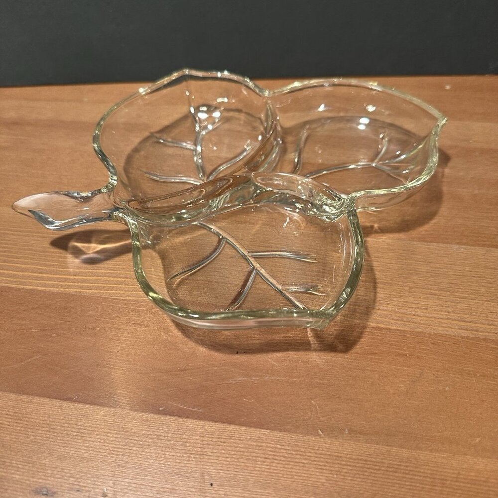Vintage Hazel Atlas Leaf Divided Relish Dish Clear Glass 3 Section Serving Tray - Picture 5 of 8